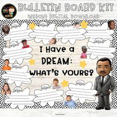 a bulletin board with an image of a man in a suit