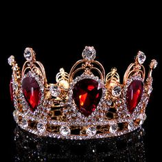 6cm High Ruby Red Sparkling Crystal Gold Queen Crown Wedding Prom Party Pageant | eBay Gold King Crown, Quinceanera Crown, Crown Drawing, Crown Aesthetic, Beaded Crown, Crown For Women, Red Crown, King Crown, Beautiful Tiaras