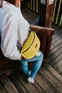 The handmade waist bag is made of high-quality t-shirt yarn material including 100% of cotton. The bag has a unique fir-tree design. It is made with attention to every detail so that it looks elegant and aesthetic. A delicate lining with colorful design was selected for the yellow color, which perfectly matches this color. The waist bag is practical and easy to close with a zipper. Women's crossbody bags, which have multiple uses, can be used daily, on the beach, at an invitation or in areas suc Crochet Belt, Webbing Belt, Bag Summer, Belt Purse, Fir Tree, T Shirt Yarn, Bag Crochet, Hip Bag, Bum Bag