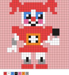 a cross stitch pattern with an image of a cartoon character in red and orange colors