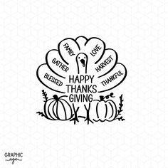 happy thanksgiving svt with turkey and pumpkins in the center, on a white background