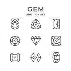 the line icon set includes different shapes and sizes, including diamonds, rings, and other objects