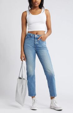 Levi's® Wedgie High Waist Straight Leg Jeans | Nordstrom Levis Wedgie Straight Jeans Outfit, Straight Jeans Outfit, Midlife Fashion, Loungewear Summer, Capsule Wardrobe Women, High Waist Straight Leg Jeans, Wedgie Jeans, What To Wear Fall, Outfit For Travel