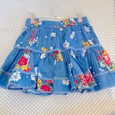 Never Worn Perfect Condition, Size Petite But Fits Small Easily Blue Floral Print Mini Skirt For Summer, Blue Floral Print Summer Mini Skirt, Blue Ruffled Mini Skirt For Vacation, Vacation Blue Mini Skirt With Ruffles, Vacation Blue Skirt With Ruffles, Blue Ruffled Skirt For Vacation, Vacation Blue Ruffled Mini Skirt, Blue Ruffled Skirt For Summer, Blue Ruffled Summer Skirt