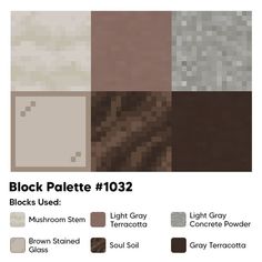 the color scheme for block palette 1032 is shown in shades of brown, gray and white