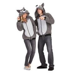 two people in animal costumes standing next to each other