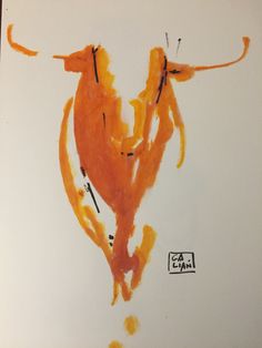 an orange cow is drawn on white paper