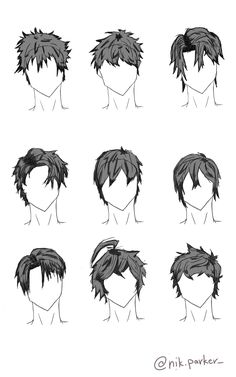 the hair styles for anime characters are shown in black and white, with different angles