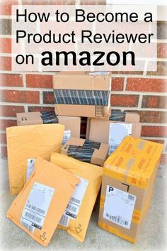 boxes stacked on top of each other with the words how to become a product review on amazon