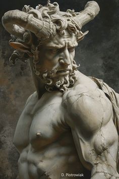 a statue of a man with horns on his head