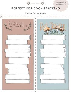 two bookmarks with the words, perfect for book tracking and space for 10 books