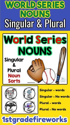 a poster with words and pictures for word series nourishes, including baseball bats