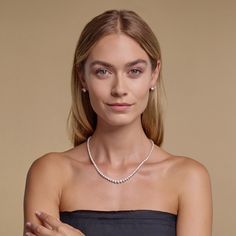 20 ctw Round Lab Grown Diamond Graduated Riviera Necklace 14K White Gold E+, VS1+ Riviera Fashion, Riviera Necklace, Platinum Chain, Out Of Your Comfort Zone, Pearl And Diamond Earrings, Diamond Dangle Earrings, White Gold Chains, Halo Earrings Studs, Diamond Education