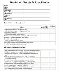 a checklist for event planning is shown in this document, it shows the time and times