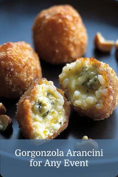 Crispy rice balls filled with Gorgonzola and walnuts, a gourmet Italian finger food option that adds rich flavor to any party. Fine Dining Appetizers, Italian Fine Dining, Italian Snacks