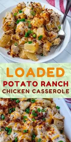 loaded potato ranch chicken casserole on a white plate