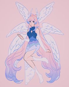 a drawing of a girl with angel wings on her body and holding a cell phone