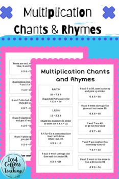 the multiplication and rhymes worksheet is shown in pink, blue