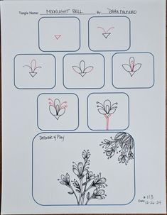 a sheet of paper that has some drawings on it with flowers and leaves in the middle