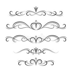 set of calligraphics in the form of hearts and swirls on white background