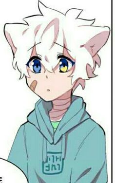 an anime character with blonde hair and blue eyes wearing a hoodie, looking at the camera