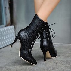 Category:Boots; Upper Materials:PU; Embellishment:Lace-up; Heel Type:Stiletto Heel; Actual Heel Height:2.36; Gender:Women's; Activity:Walking Shoes; Toe Shape:Pointed Toe; Type:Mid Calf Boots; Style:Classic; Heel Height(inch):>5; Boot Shaft:Mid-Calf Boots; Occasion:Daily; Closure Type:Zipper; Pattern:Solid Colored; Shipping Weight:0.880; Listing Date:10/15/2020; Production mode:Self-produce; 2021 Trends:Stiletto Heel Boots; Foot Length:; Size chart date source:Provided by Supplier.; Special s Cheap Ankle Boots, Wedding Apparel, Casual High Heels, Lace Up High Heels, Boots For Short Women, Suede High Heels, Booties Ankle Boots, Winter Ankle Boots, Cowboy Boots Women