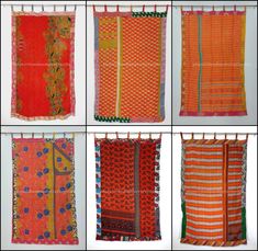 The Parcel will not be delivered before  Christmas. .This beautiful Kantha Fusion Quilt Curtain is perfect to refresh the look of your living room. Reversible in nature, this handmade curtain is to mush have this season. Size: Width x Length  Material: 100% Cotton Pattern:Floral  Images:-Back and Front Side Style: Fusion Curtain  Product Work: Kantha  Item Package:- One Piece Curtain  Wash Care Instructions: Hand wash,Dry clean ,Machine wash Disclaimer: Color of this curtain may slightly vary due to monitor resolution. Please note these are made from vintage recycled saris so there are chances of some stains or o dour. Kindly consider this as a part of charm. This curtain is made from the old sari's quilt, the quilt is 15-20 years old, the curtain is very unique, here it will look beautifu Fusion Quilt, Indian Curtains, Quilted Curtains, Sari Quilt, Orange Curtains, Curtain Door, Handmade Curtains, Curtain For Door Window, Living Room Door