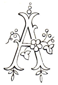 the letter with flowers and leaves on it is outlined in black ink, which has been drawn