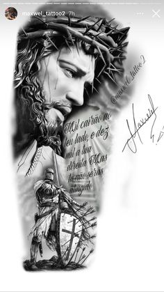 a black and white photo of jesus with his ship in the ocean, surrounded by words