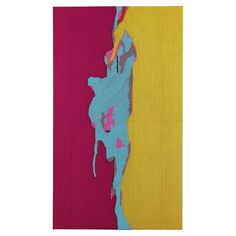 an abstract painting with pink, yellow and blue colors on the bottom half of it