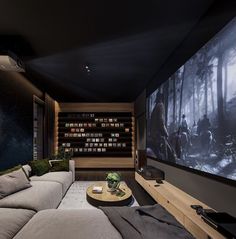 a living room filled with furniture and a flat screen tv mounted to the side of a wall