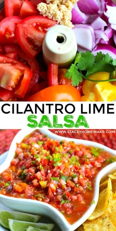 the ingredients to make cilantro lime salsa are shown