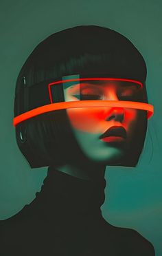 a woman's face is shown with neon glasses on her head and the image appears to be distorted