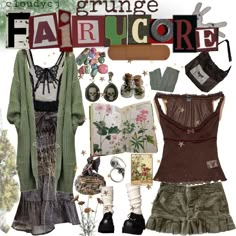 grunge fairycore, fairycore, grunge, cottagecore, goblincore, dragoncore, aesthetic, moodboard, grunge fairycore moodboard Forest Fairy Fashion, Whimsicore Outfits, Earthy Grunge Aesthetic, Earthy Grunge Outfits, Earthy Grunge, Grunge Fairycore, Earthy Outfits, Grunge Dress