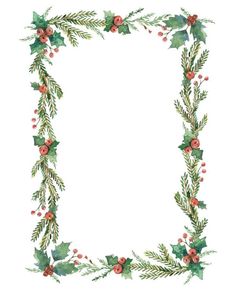 a christmas frame with holly leaves and berries