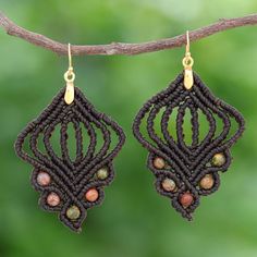 Hand crafted with macrame Kanjana's magnificent dangle earrings are the bohemian-style accessory of your dreams. The Thai artisan uses waxed polyester cord to hand knot the earrings embellishing her design with unakite beads and finishing the pair with 18k gold-flashed sterling silver hooks. Micro Macrame Tutorial, Macrame Earrings, Macrame Tutorial, Micro Macrame, Gold Accents, Bohemian Style, Friendship Bracelets, Macrame, Knot