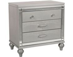 a silver nightstand with two drawers on it