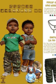 an image of two children wearing clothes and necklaces with the caption's name on it