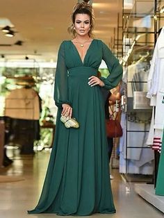 Cheap Bridesmaid Dresses Online, Sukienki Plus Size, Cheap Homecoming Dresses, Floor Length Chiffon Bridesmaid Dresses, Dress With Pleats, Cheap Bridesmaid, Plunging Neck, Cheap Bridesmaid Dresses, Bridesmaid Dresses Online