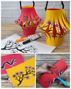 the paper lanterns are made to look like they have been cut out and put together