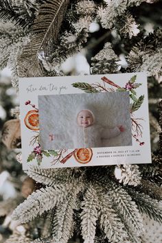 an ornament hanging from a christmas tree with oranges and leaves on it