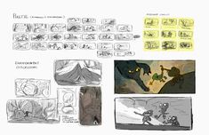 an animation storyboard with several different scenes and characters in the same scene, including one being