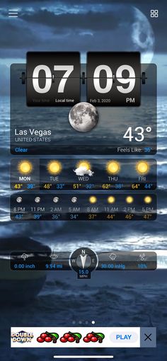 an image of the weather in the ocean with different times and numbers on it's screen