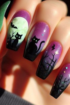 Decorating your nails for Halloween is a fun way to embrace the spooky season. This post contains 29 different Halloween nail designs you can create at home. Ideas, black, designs, art, cute, Disney, spooky, unique, simple, short, subtle, art, acrylic, almond, orange, easy Purple Halloween Nail Art, Halloween Goth Nails, Halloween Themed Nails, Zombie Nails, Quinceanera Nails, Eyeshadow Tutorials