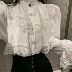 Korean Vintage Chiffon Blouse – Pastel Kitten White Chiffon Office Top, White Chiffon Top For Office, White Chiffon Top For Fall, White Lace Collar Blouse For Office, White Office Blouse With Lace Collar, White Blouse With Lace Collar For Office, White Blouse Women, Lace Blouses, Blouses Vintage