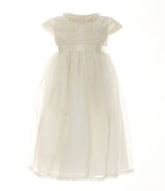 From Edgehill Collection&#x2C; this dress features:Flutter necklineTie bow backLace detailShort sleevesbutton back closureEmpire waistKnee lengthPolyesterDry cleanImported. Classic Ruffled Dresses For Dress-up, Classic Ruffled Dresses For Dress-up Occasions, Heirloom Flower Girl Dress, Heirloom Dresses, Christening Dress, Flower Girl Dress, Dillard's, Toddler Sizes, Empire Waist