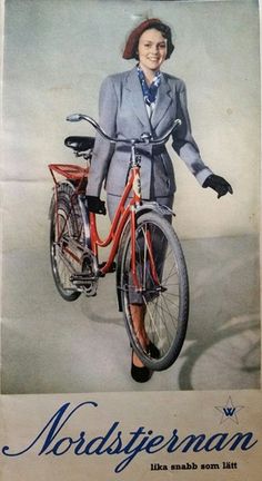 an advertisement for a woman's bicycle with a smiling woman on the front wheel