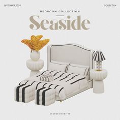 the bedroom collection seaside is designed to look like it has been decorated in black and white