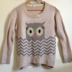 an owl sweater hanging on a wall