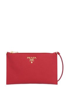 Saffiano Leather Flat Shoulder Bag - Red - Prada Shoulder bags Shoulder Bag Prada, Bag Prada, Prada Shoulder Bag, Prada Saffiano, Shoulder Bags For Women, Prada Bags, Strap Top, Metal Logo, Online Sale